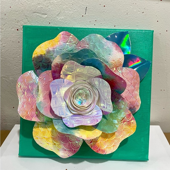 Hand Crafted Other - Vegan leather Iridescent mermaid flower on canvas